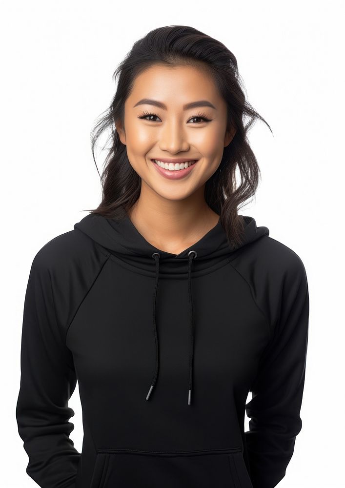 Black sports clothes sweatshirt portrait smile.