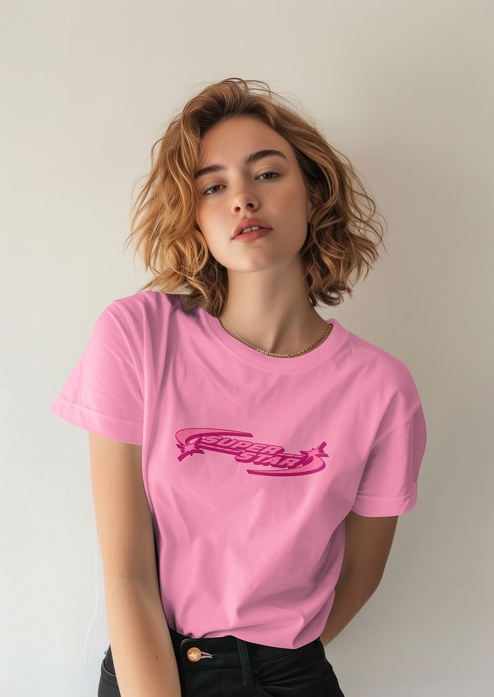 Women's pink t-shirt mockup psd