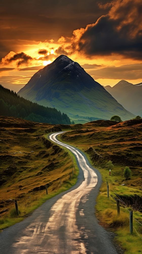 Road leading to mountain scenery landscape highland outdoors.