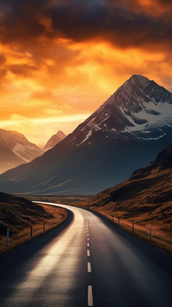 Road leading to mountain scenery landscape highland outdoors.