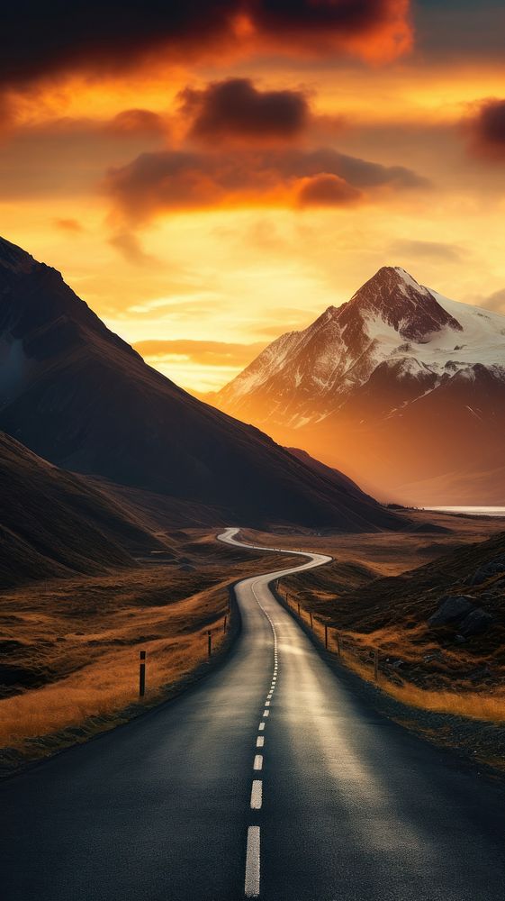 Road leading to mountain scenery landscape outdoors horizon.