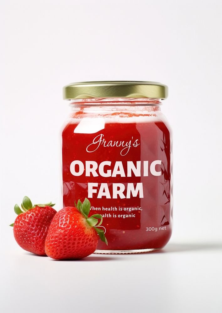Strawberry jam jar label mockup psd