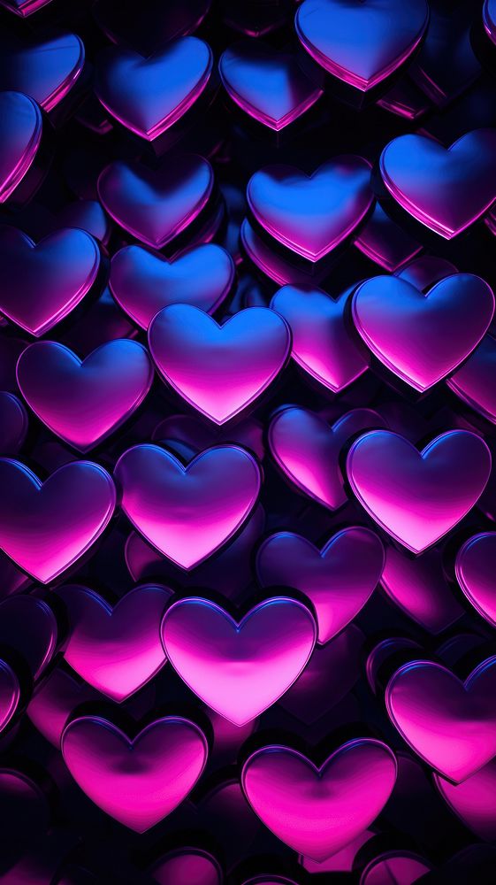Photography of hearts patterns radiant silhouette backgrounds purple light.