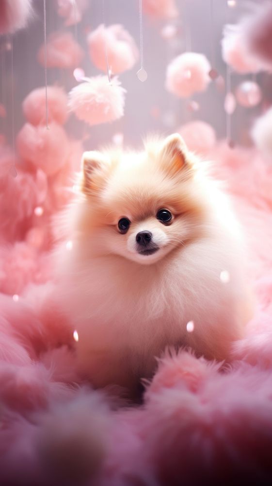 Pink cute fluffy dog mammal animal pink.