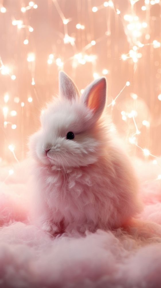Pink cute fluffy rabbit rodent mammal animal.