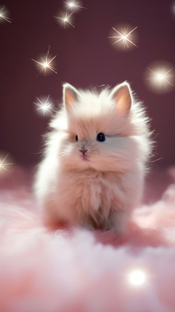 Pink cute fluffy rabbit mammal animal kitten.