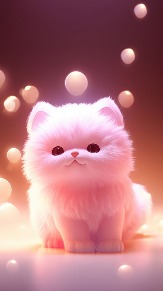 Pink cute fluffy cat mammal animal pink.