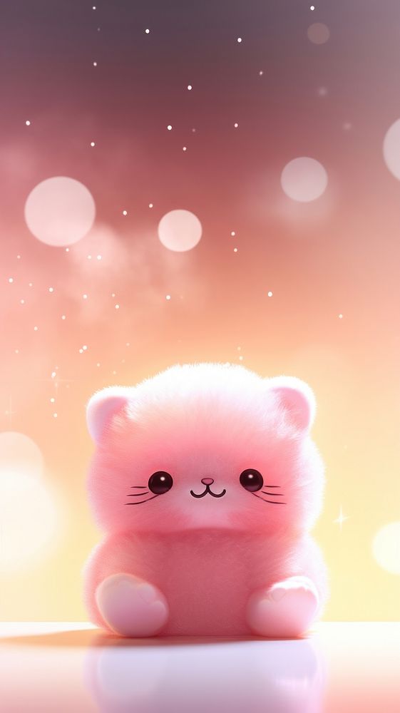 Pink cute fluffy cat pink toy representation.