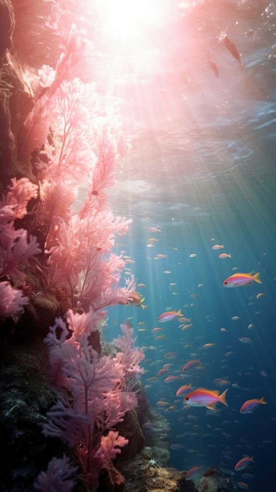 Pink light under ocean underwater sunlight outdoors.