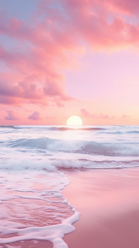 Pink romantics ocean beach outdoors horizon nature.