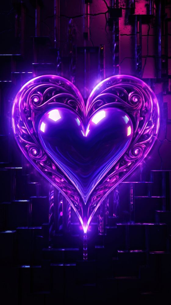 Purple heart neon wallpaper illuminated creativity decoration.