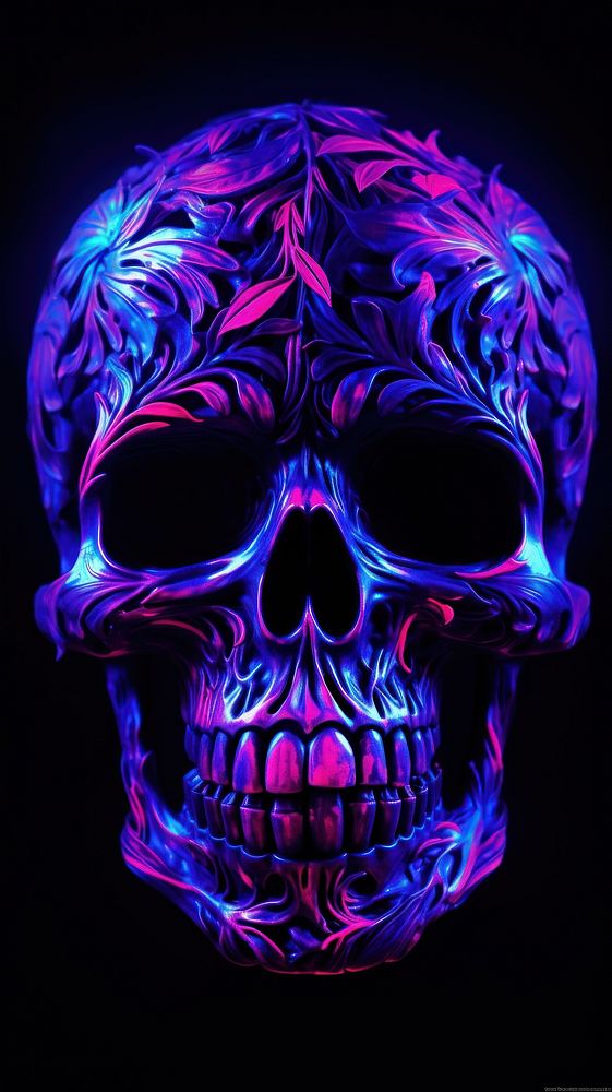Skull neon light wallpaper purple illuminated creativity.