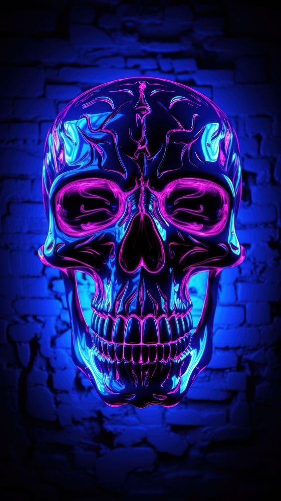 Skull neon light wallpaper purple illuminated celebration.