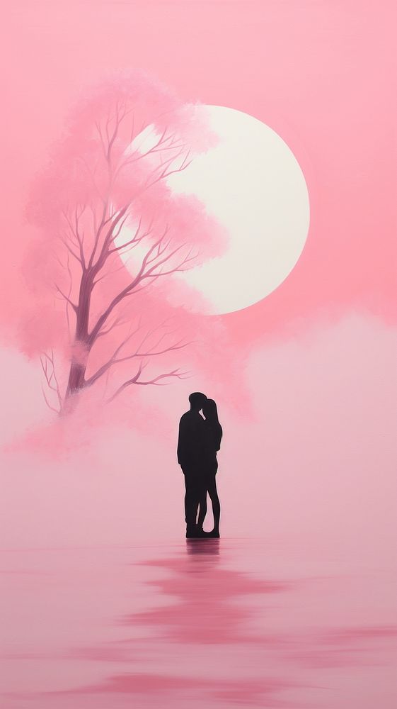 Love couple hugging together silhouette outdoors nature.
