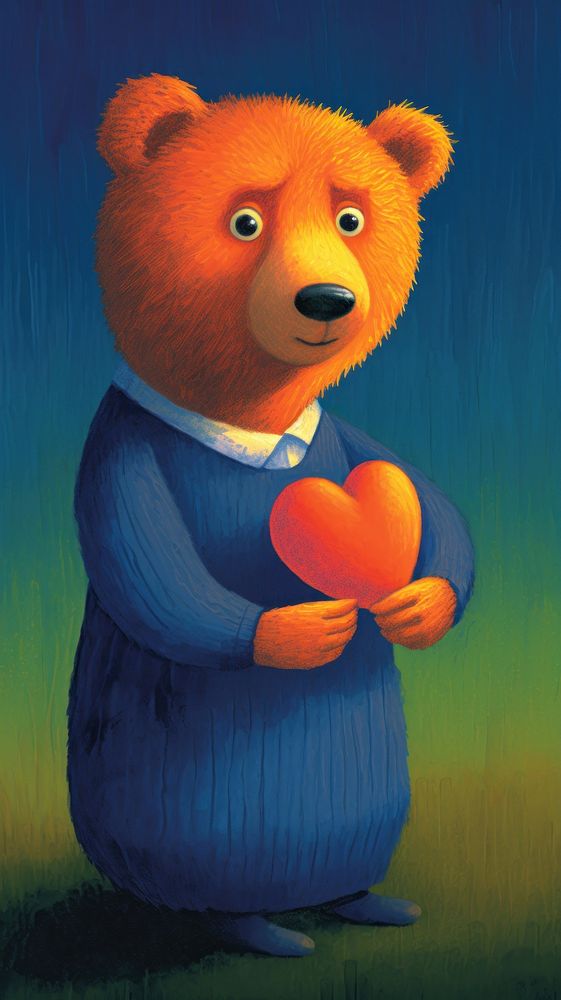 Teddy bear holding heart cartoon mammal toy.