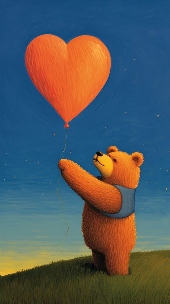 Teddy bear holding heart balloon cartoon mammal.