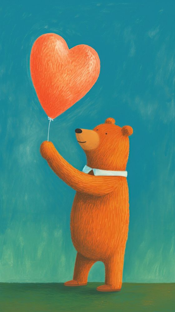 Teddy bear holding heart balloon toy red.