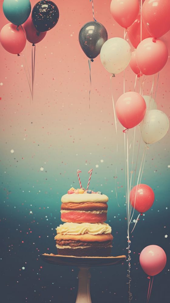 Retro birthday party balloon cake dessert.