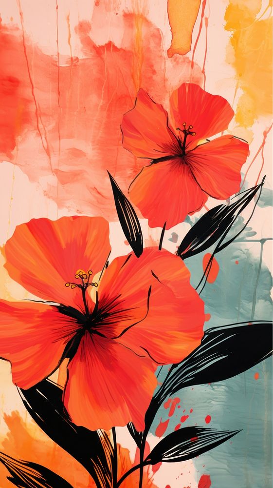 Wallpaper tropical flower abstract backgrounds hibiscus painting.