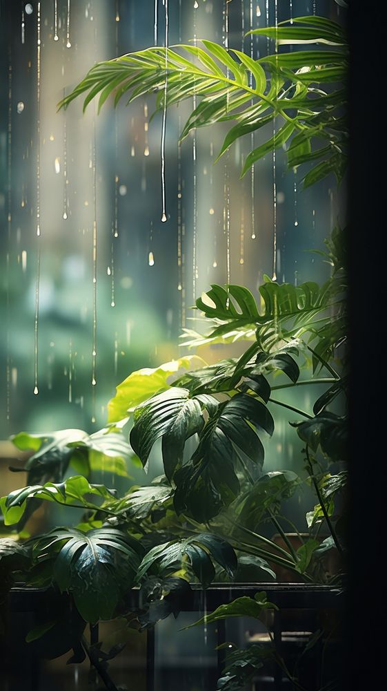 A rain scene with plant nature glass green.
