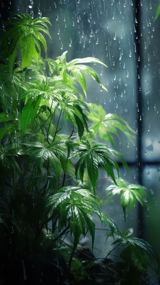 A rain scene with plant nature glass leaf.