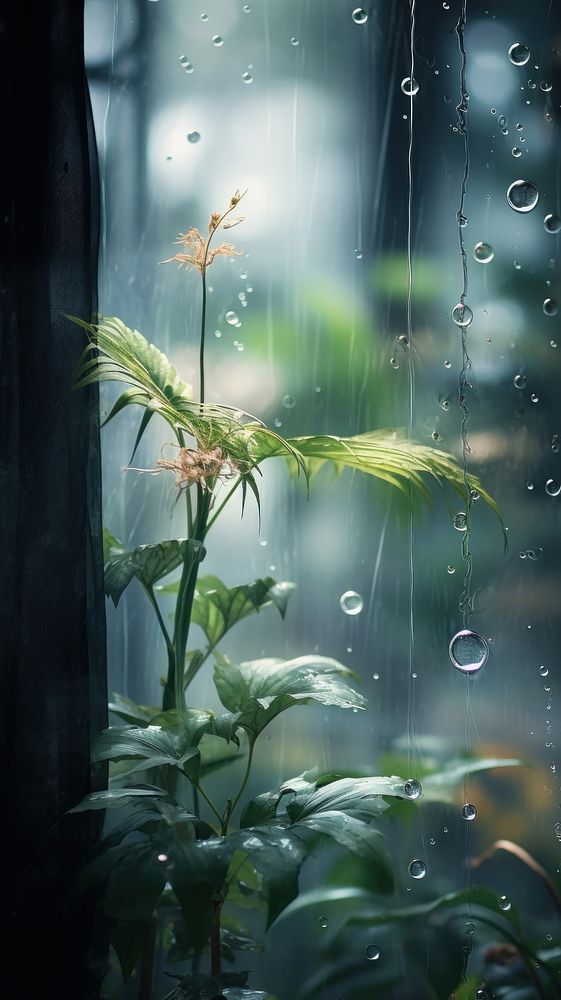 A rain scene with plant outdoors nature flower.
