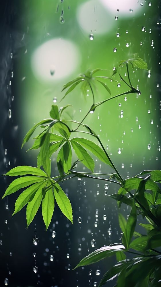 A rain scene with plant green leaf transparent.