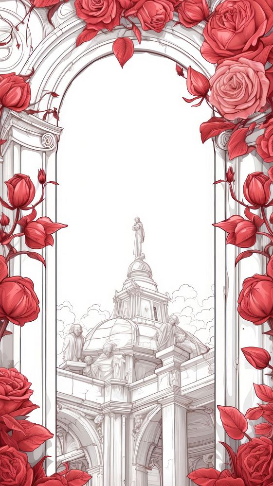 Red roses drawing architecture building.