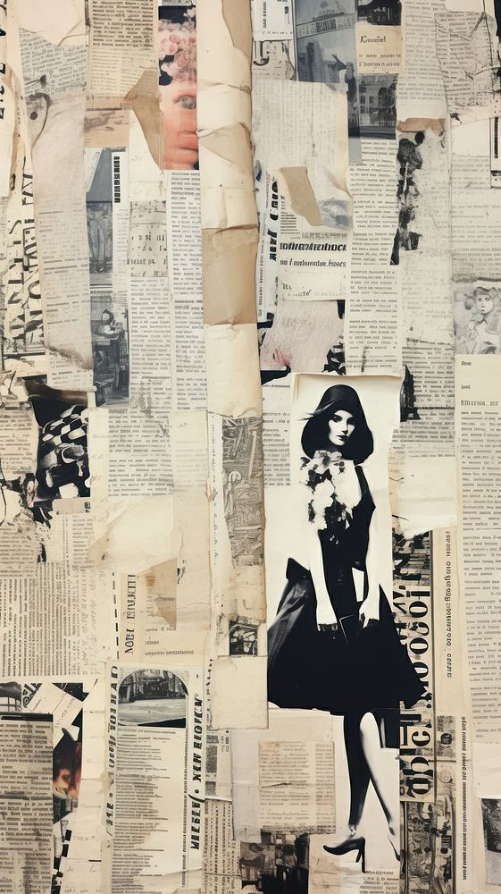 Wallpaper ephemera pale urban newspaper collage art.