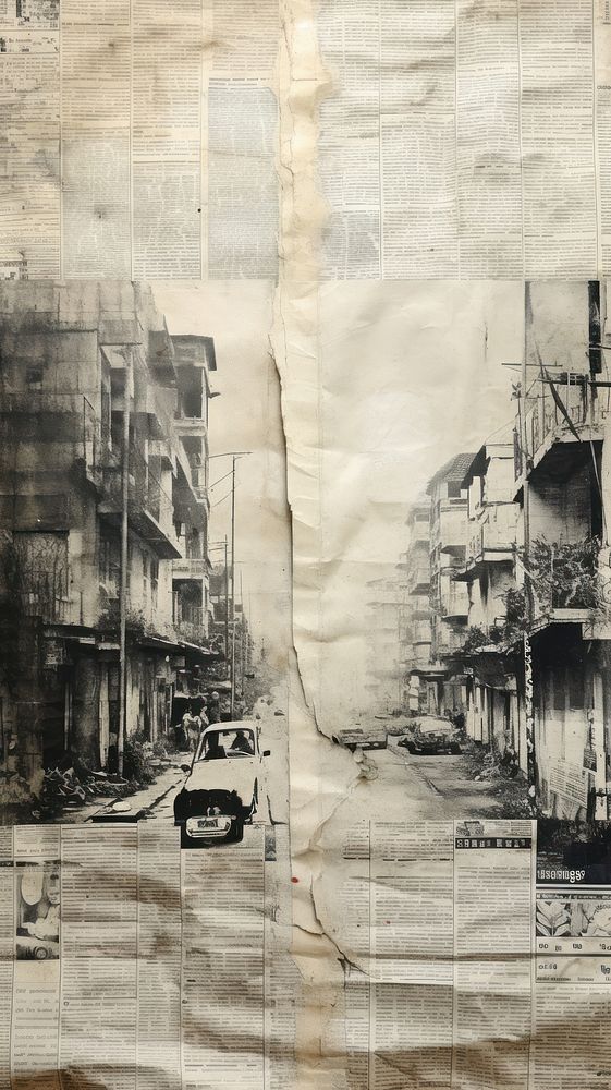 Wallpaper ephemera pale road newspaper collage street.