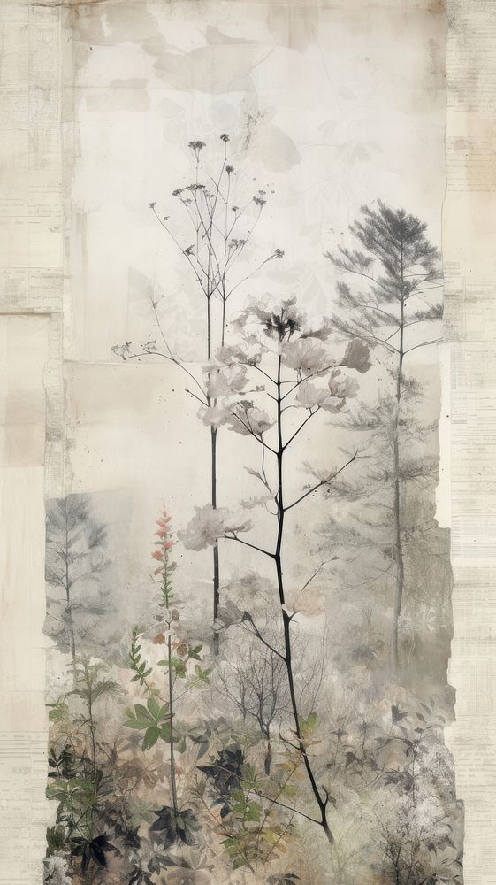 Wallpaper ephemera pale forest outdoors painting plant.