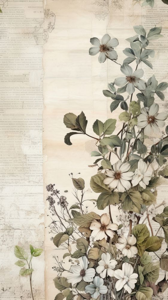 Wallpaper ephemera pale countryside pattern flower plant.
