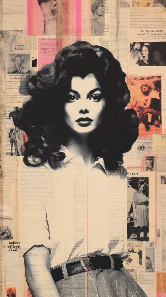 Wallpaper ephemera pale woman collage newspaper portrait.