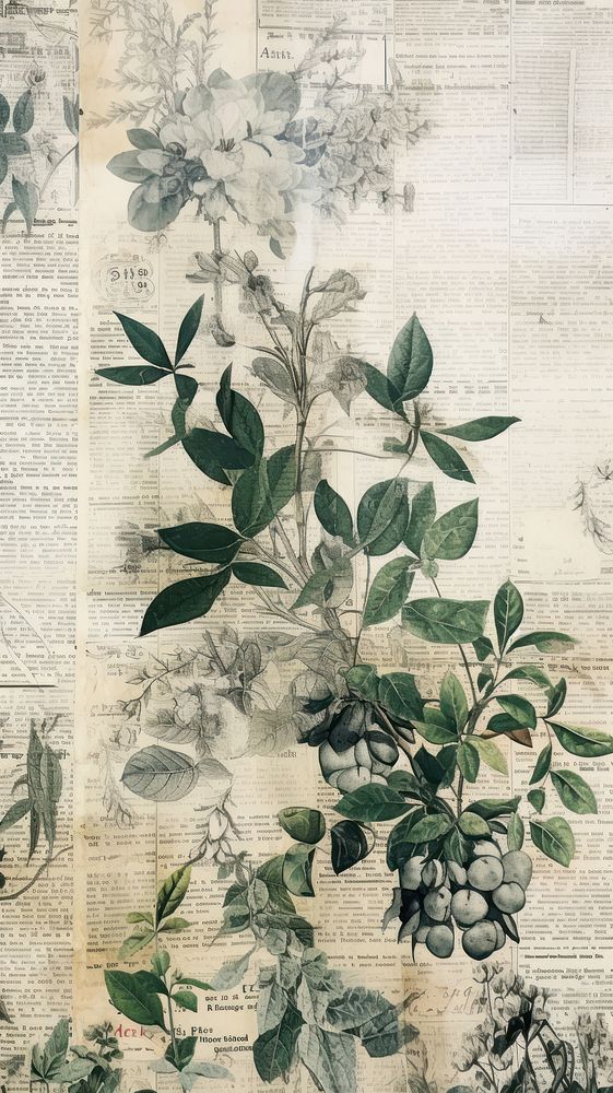 Wallpaper ephemera pale plant herbs leaf tree.