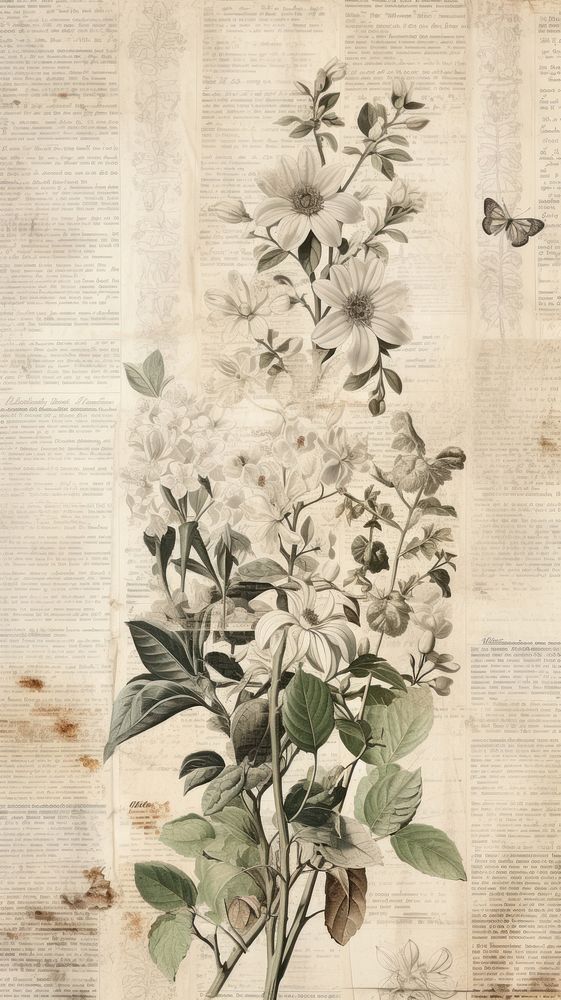 Wallpaper ephemera pale plant herbs pattern flower.