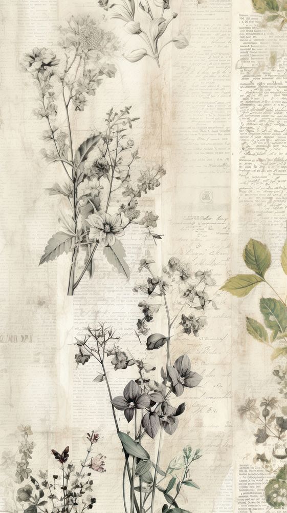 Wallpaper ephemera pale plant herbs pattern flower.