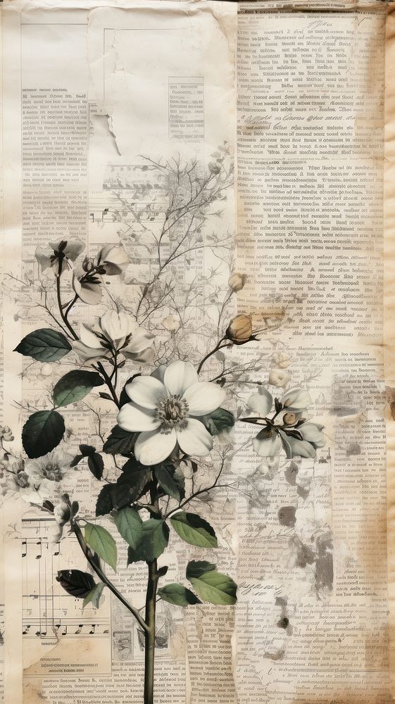 Wallpaper ephemera pale plant newspaper flower herbs.