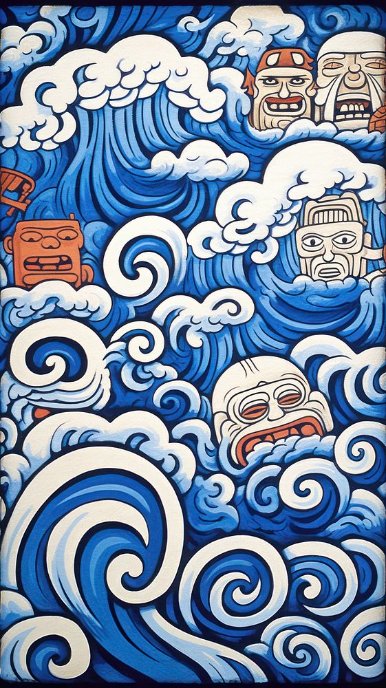 Artisan Made Fleece Fiber Art Fabric Ethnic Blue Background Wallpaper art backgrounds painting.