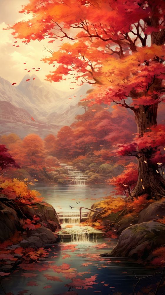 Autumn landscape outdoors painting.