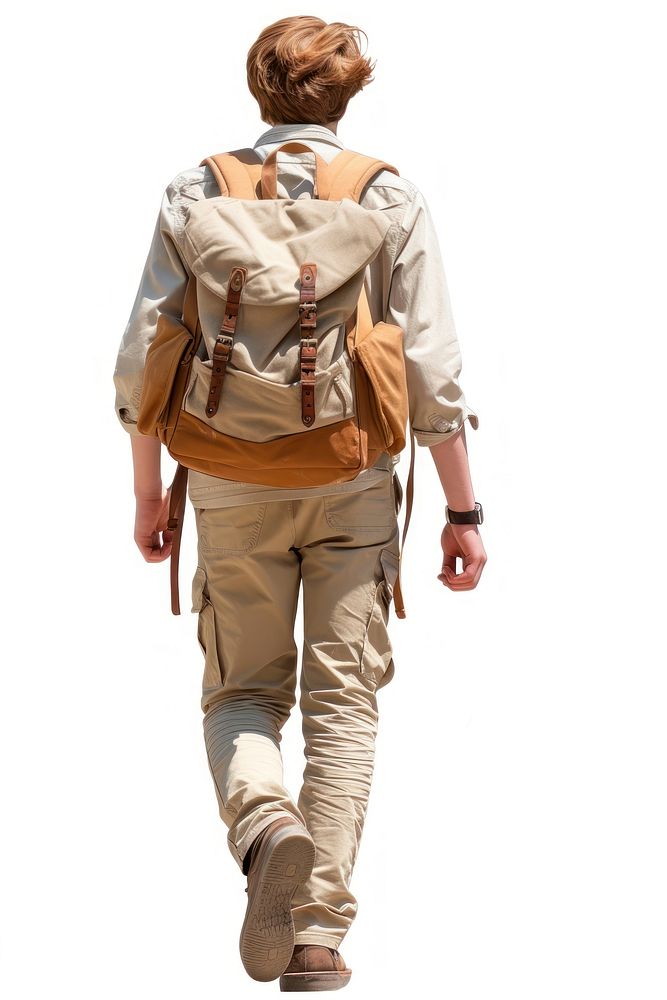 Young fashion man walking backpack adult khaki.