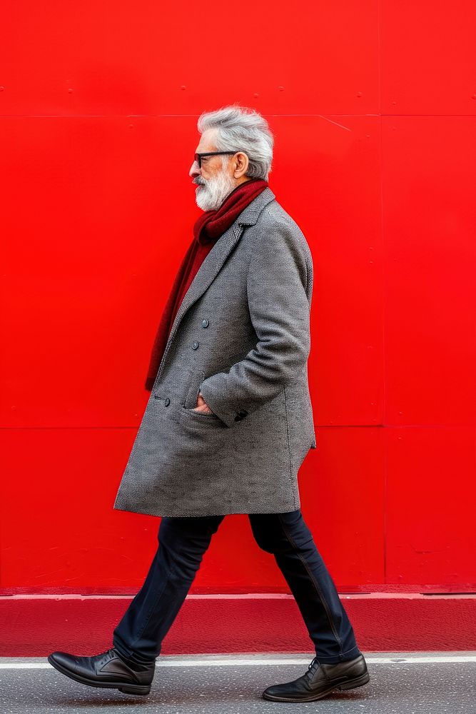 Young fashion old man walking overcoat adult architecture.