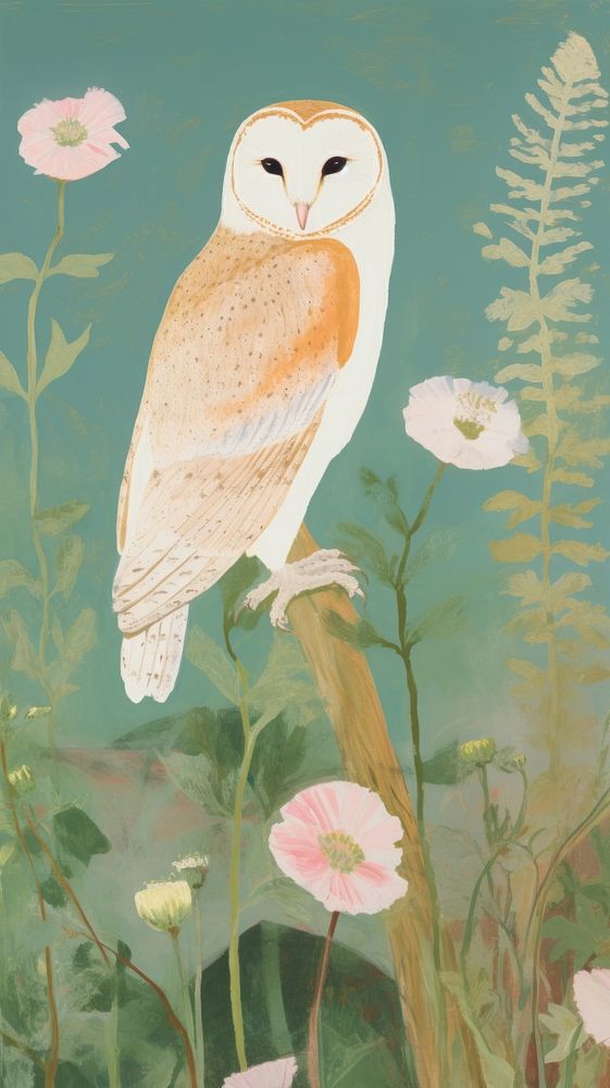 Barn owl painting animal flower.