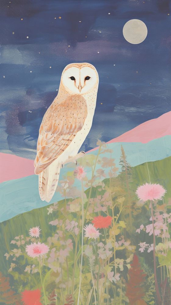 Barn owl astronomy painting outdoors.
