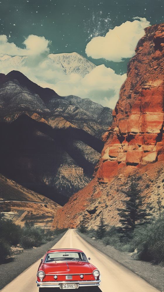 A car driving through mountains outdoors vehicle nature.