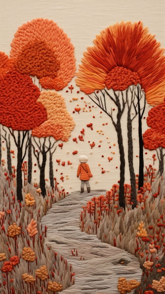 Autumn art embroidery painting.