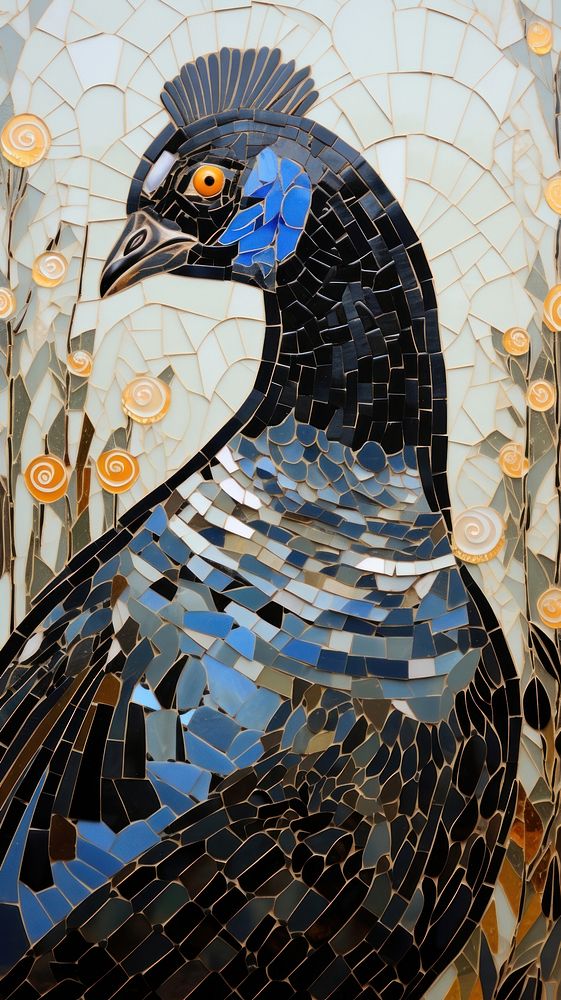 Guinea fowl mosaic art tile.