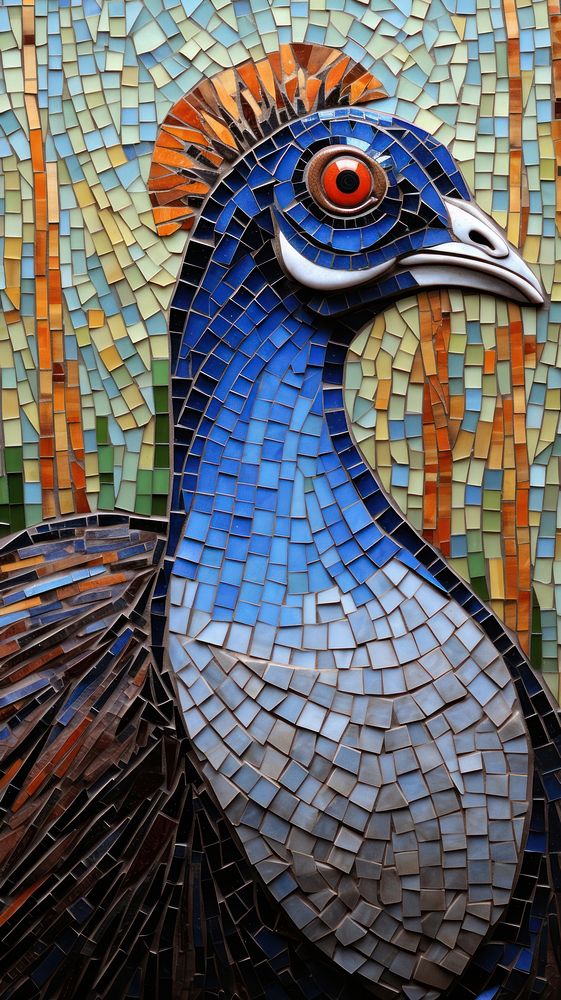 Guinea fowl mosaic art architecture.