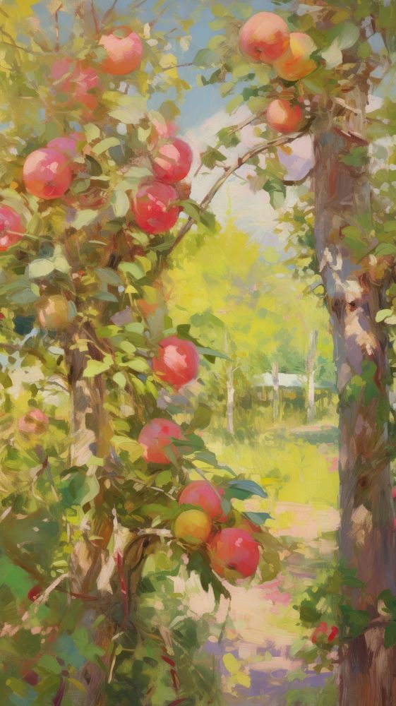 Orchard painting pomegranate plant.