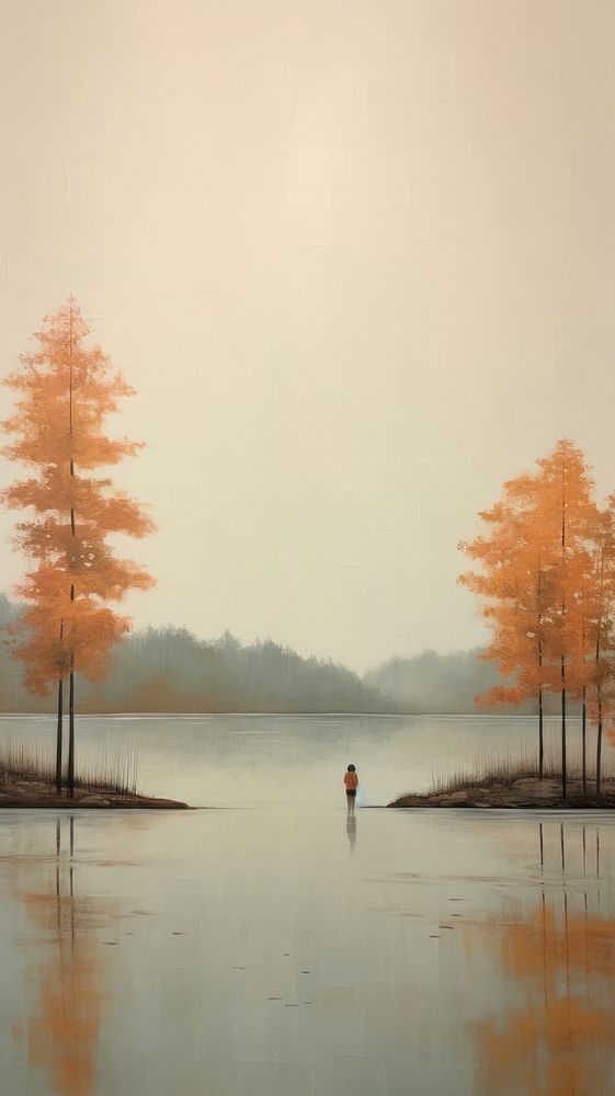Painting lake landscape outdoors.