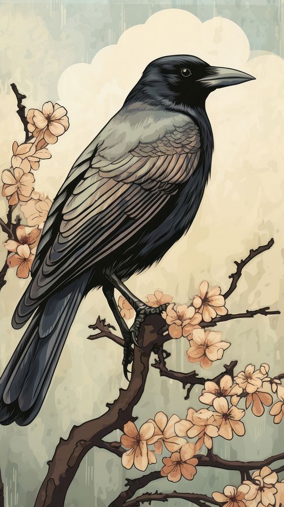 Crow painting animal bird.